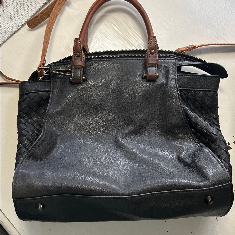 Altar’d State black faux leather satchel/shoulder bag/braided sides.